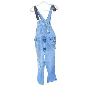 Vintage Carhartt Denim Bib Overalls Thrashed Destroyed Work Grunge 38x27 READ
